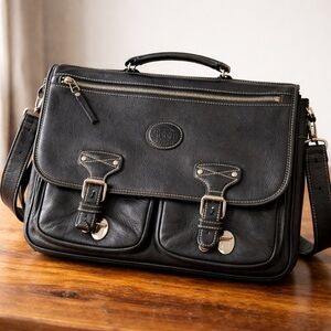 Vintage Roots Leather Messenger Bag Black Canada Made Satchel Briefcase